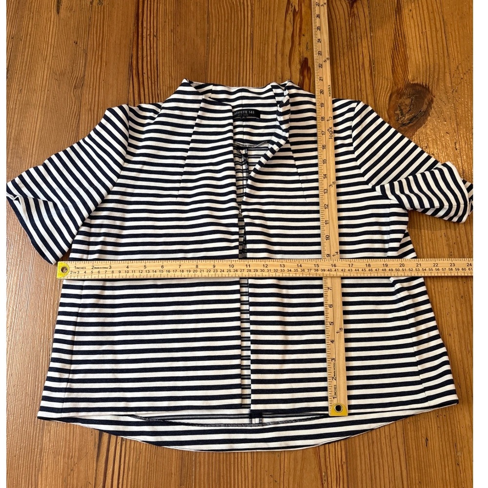 Lafayette 148 Cardigan Women Blue White Striped Open Front Knit SIZE M - Picture 5 of 7